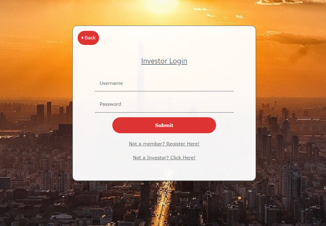 A screenshot showcasing the login portal for the Terc Capital Site